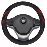 Husa volan din piele ecologica Siegbert, microperforatii, neagra cu ornamente rosii