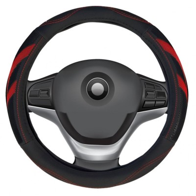 Husa volan din piele ecologica Siegbert, microperforatii, neagra cu ornamente rosii Automobile ProTravel foto