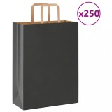 Pungi H&acirc;rtie Negre 26x12x35 cm, 250 buc, cu M&acirc;nere, VidaXL - Sacose Cadou, Cumparaturi, Petreceri, Hartie Kraft Reciclabila, 7kg
