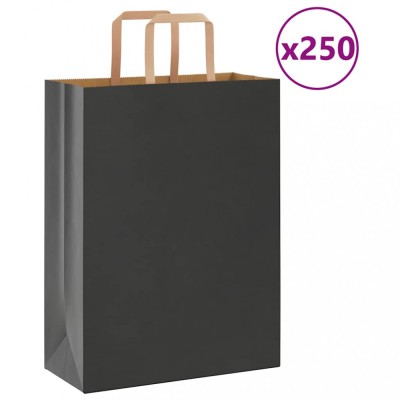 vidaXL Pungi de h&amp;acirc;rtie 250 buc cu m&amp;acirc;nere negre 26x12x35 cm foto