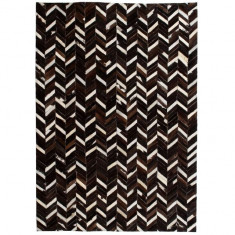 Covor piele naturala, mozaic, 160x230 cm zig-zag Negru/Alb foto