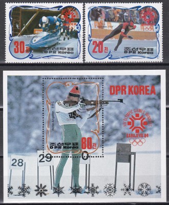 Coreea de Nord 1984 - J.O. de iarnă - C&amp;acirc;știgători de medalii, Serie+ Colita, MNH foto