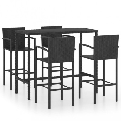 vidaXL Set mobilier bar de grădină, 5 piese, negru, poliratan foto