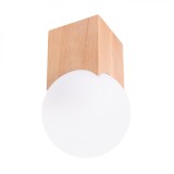 Lampă De Tavan Solis Din Lemn Natural/Alb, Lemn/Sticlă, 1 Bec, Sferă Minimalistă De Interior.
