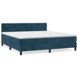 Cumpara ieftin Pat box spring cu saltea, albastru inchis, 180x200 cm, catifea