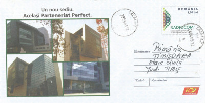 Romania, Radiocom, Un nou sediu, acelasi partener, intreg postal circulat, 2009 foto