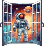 Cumpara ieftin Sticker decorativ, Astronaut, Portocaliu, 62 cm, 8382ST-1, Oem