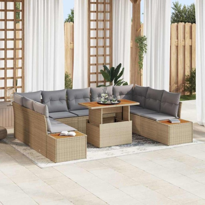 vidaXL Set de masă pentru grădină 10 pcs Bej și gri 100 x 55 x 73 cm 3350102