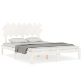 Cadru de pat cu tablie, alb, king size, lemn masiv