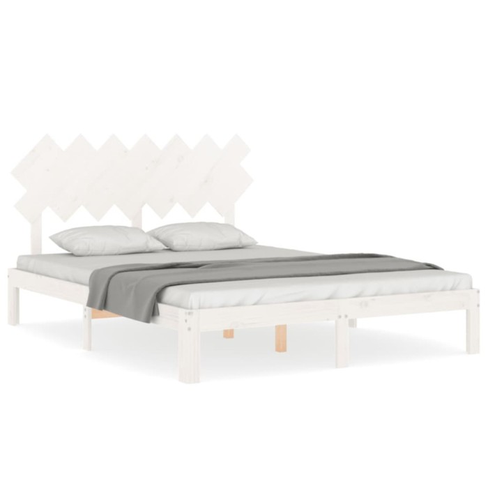 Cadru de pat cu tablie, alb, king size, lemn masiv