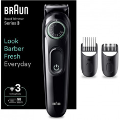 Aparat de tuns barba Braun Beard Trimmer BT3411, Wet&amp;Dry, buton rotativ de precizie, 40 de setari pentru lungime, 2 piepteni, autonomie 50 minute,