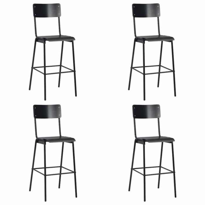 Scaune de bar, 4 buc., negru, placaj solid, otel