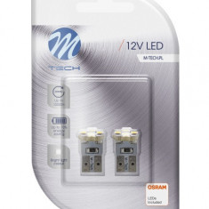 Set 2 Buc Bec Led M-Tech W5W 12V W2,1X9,5D Alb LB069W