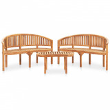 Cumpara ieftin Set mobilier grădină tip banană, 3 piese, lemn masiv de tec