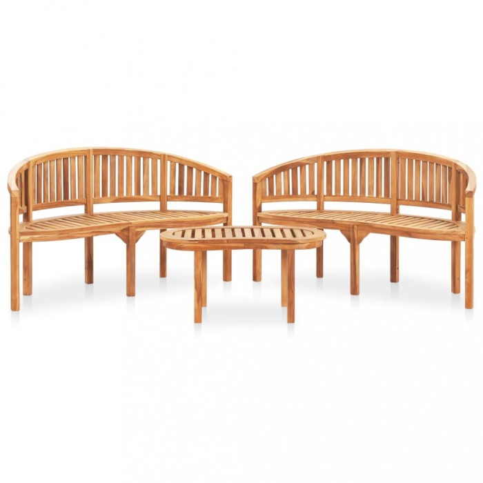 Set mobilier grădină tip banană, 3 piese, lemn masiv de tec