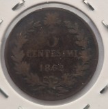 Italia 5 Centesimi 1862 moneda din bronz km # 3 Vittorio Emanuele II, Europa
