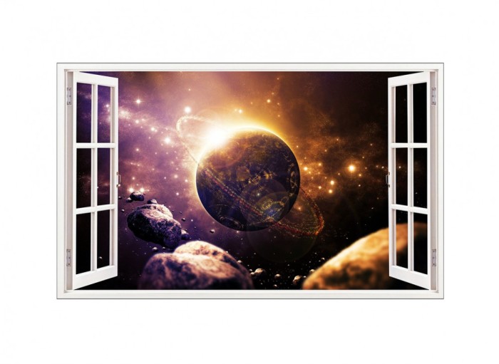 Sticker decorativ, fereastra 3D, Planeta, 85 cm, 1042STK