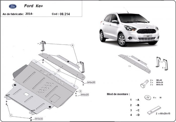 Scut motor metalic Ford Ka+ III 2014-prezent
