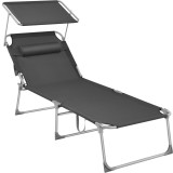SONGMICS Sezlong pliabil, cu parasolar si tetiera, spatar reglabil in 4 pozitii, maxim 150kg, 200x71x38cm, gri Household NewTrend