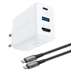 Incarcator Acefast 2in1 GaN 65W USB Tip C / USB, Adaptor Adaptor HDMI 4K @ 60Hz (set Cu Cablu) Alb (A17 Alb) A17 WHITE