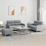 VidaXL Set de canapele cu perne, 3 piese, gri deschis, textil