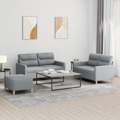 vidaXL Set de canapele cu perne, 3 piese, gri deschis, textil 3201576 foto