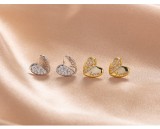 Cercei Stud din Argint 925 , zLove Whisper, , Cu Inimi Gravate E i Jumatate Pavata cu Zirconiu