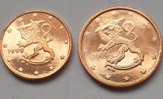 Set 2 monede 1, 2 cents 1999-2000 Finlanda, unc, km#98-99 foto