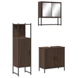 Cumpara ieftin Set mobilier de baie, 3 piese, stejar maro, lemn prelucrat