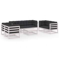 Set mobilier de gradina cu perne, 8 piese, lemn masiv de pin