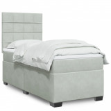 Gossi pat box spring cu saltea, gri deschis, 90x200 cm, catifea