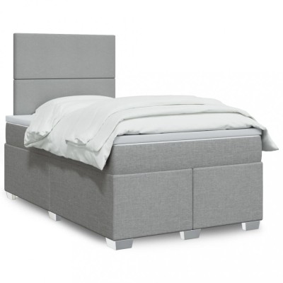 vidaXL Pat box spring cu saltea, gri deschis, 120x190 cm, textil 3290420 foto