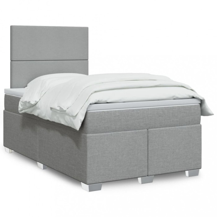 vidaXL Pat box spring cu saltea, gri deschis, 120x190 cm, textil 3290420