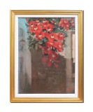 Cumpara ieftin Teodor Visan, Tablou original 1993 pictat manual inramat, Flori rosii agatatori, 95x75cm ulei pe panza