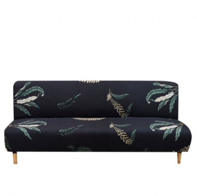 Husa elastica universala pentru canapea si pat, negru frunze verzi 190X 210 cm foto