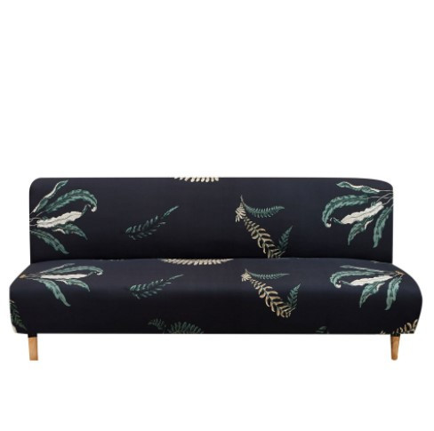 Husa elastica universala pentru canapea si pat, negru frunze verzi 190X 210 cm