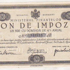 bnk div Bon de impozit - Ministerul Finantelor 1932 - 500 lei