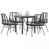 Gossi set de sufragerie de gradina 5 piese neagra sticla poly rattan