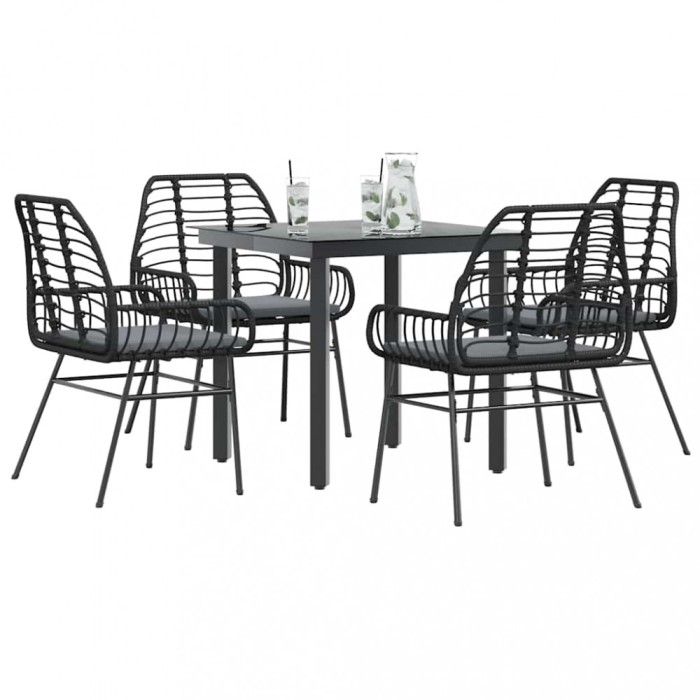 Gossi set de sufragerie de gradina 5 piese neagra sticla poly rattan