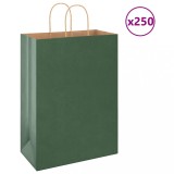 vidaXL Pungi de h&acirc;rtie 250 buc cu m&acirc;nere verde 32x17x44 cm