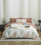 Cumpara ieftin Lenjerie de lux pentru pat dublu,bumbac finet,6 piese,cearceaf cu elastic,alba maro,cu frunze-A1013, Jojo Home