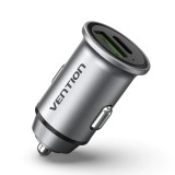 ALIMENTATOR SmartPhone Auto Vention Two-Port USB A+C(18/20) Car Charger Gray Mini Style Aluminium Alloy Type, &quot;FFBH0&quot; (timbru verde 0.18 lei)