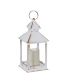 Felinar decorativ alb cu lumanare si led cu lumina calda, 11x11x24 cm