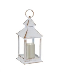 Felinar decorativ alb cu lumanare si led cu lumina calda, 11x11x24 cm foto