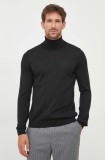 BOSS pulover de l&acirc;nă culoarea negru, light, cu guler, 50468262