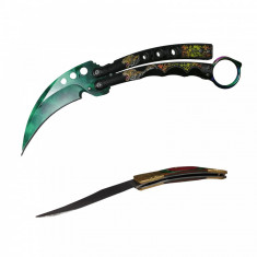 Briceag Fluture, tip karambit, Green Void, 21 cm, cutit model spaniol cadou foto