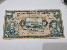 bancnota bolivia 100 b 1928 serie g foto