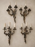 Set de 4 aplice deosebite dimensiuni mari din bronz masiv in stilul Rococo cu 3 brațe