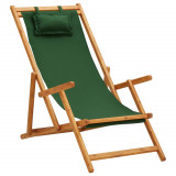 Cumpara ieftin Scaun de plajă pliabil, verde, lemn masiv de eucalipt, textil