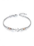Cumpara ieftin Bratara din Argint 925 cu Lant Venetian, Pandantiv Ancora si Cuburi Bicolore Rose Gold, 19+3 cm, 7.60g